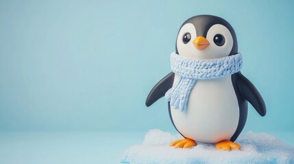 An Adorable Cartoon Penguin Wearing A Blue Knitted Scarf