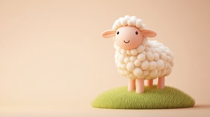 A Smiling Cartoon Sheep Standing On A Green Grass Patch