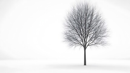 Obraz premium A solitary tree with bare branches against a white background