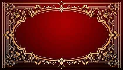 Elegant dark red background with golden ornamental frame, vintage style, luxurious design, sophisticated decorative pattern.