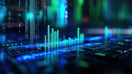 Futuristic data visualization of financial market trends