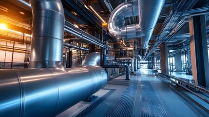 Exposed industrial building infrastructure with HVAC, electrical, and plumbing systems