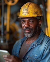 Engineer demonstrating design concepts using digital tablet while explaining on white background