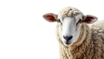 A sheep is set against a transparent background, symbolizing the theme of sacrifice for Eid al-Adha