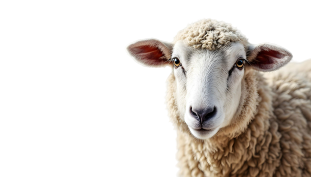 A sheep is set against a transparent background, symbolizing the theme of sacrifice for Eid al-Adha