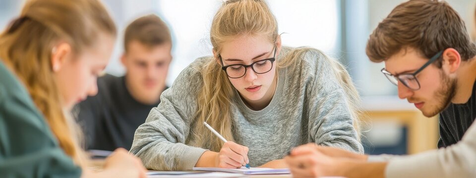 Student Group Engaged in Focused Study and Collaborative Learning