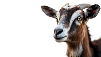 Goat with large horns on a transparent background, symbolizing sacrifice for Eid al-Adha