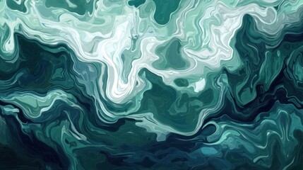 Obraz premium Abstract swirling teal and white marbled background.