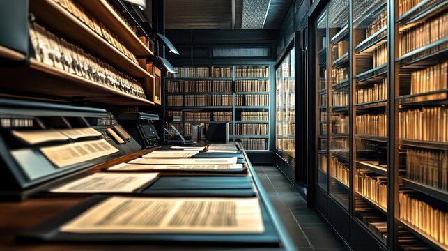 A resource room filled with digital archives of historical documents, old newspapers, and a high-tech reading system for modern research