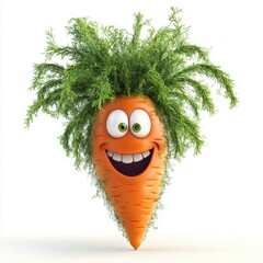 A carrot with a green top and a smile on its face