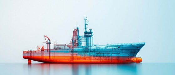 Maritime Energy Efficiency Logistics Concepts. Vibrant ship floating on calm waters in a stylized color gradient.