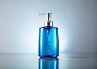 Luxurious Blue Liquid Soap Bottle, Skincare Product Photography, Clean Beauty