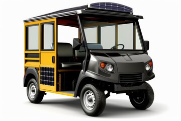 Sleek solar powered vehicle showcased against a clean white backdrop for maximum visibility