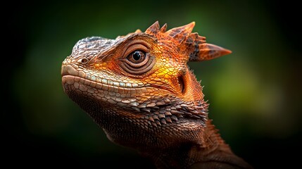 Obraz premium Dramatic frilled dragon lizard standing tall with its vibrant frill fully extended in a defensive display captured in a professional photography style with copy space for text or design elements