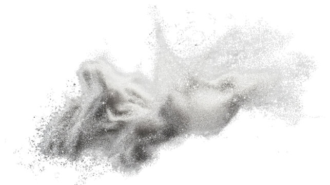 White sugar crystals exploding on transparent background