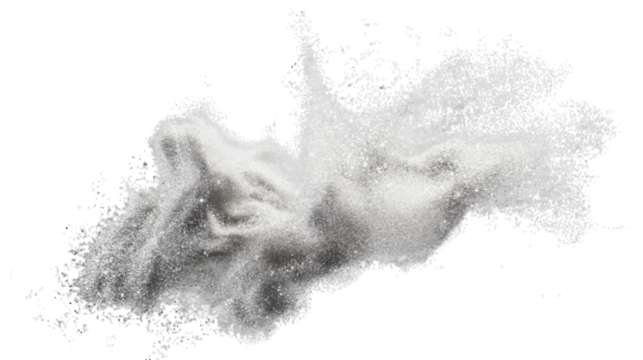 White sugar crystals exploding on transparent background