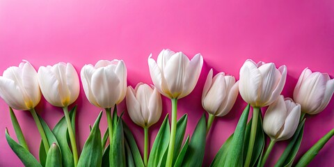 Fototapeta premium Silhouette White Tulips Pink Background Banner Website Design