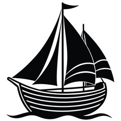 A vector sailing ship silhouette evokes nautical travel and ocean adventure