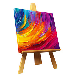 Colorful Abstract Painting on Wooden Easel Display against Trasparent Background