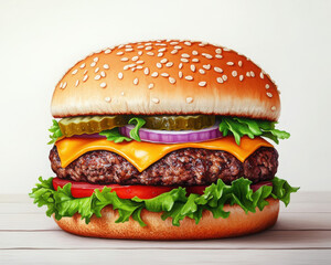 Delicious gourmet cheeseburger with fresh ingredients.