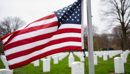American flag at half-mast in Arlington National Cemetery, remembrance