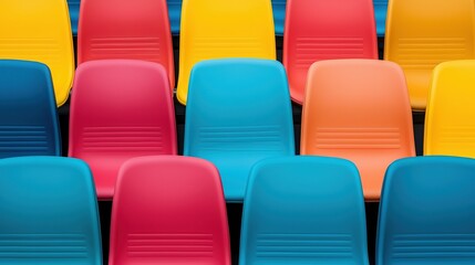 Naklejka premium National Assembly Decision Making Concepts. Colorful plastic chairs arranged in neat rows.