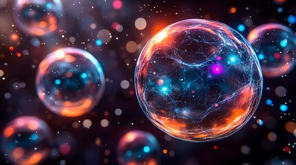 Glowing energy spheres in space.