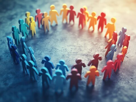 An abstract formation of people icons, encircling in harmonious unity, representing a culture of inclusivity, trust, and mutual respect that drives organizational success.