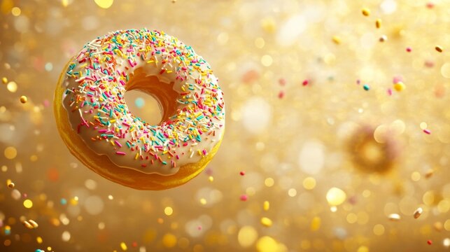 Colorful 3D Glossy Donut Icon with Sprinkles on a Bright Background