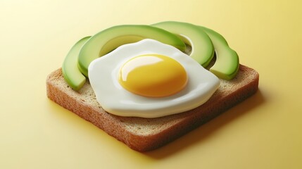 Vibrant 3D Rendered Icon of Sunny Side Up Egg on Toast with Avocado