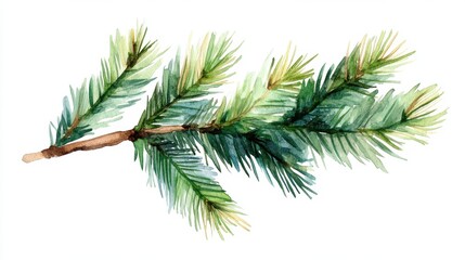 Watercolor Pine Branch Illustration Evergreen Foliage for Christmas and Winter Holiday Decoration Isolated on White Background