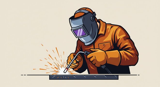orange welder welding metal, sparks flying clip art preview