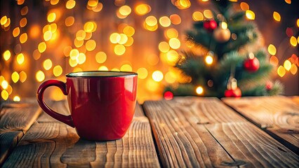 Obraz premium Vintage Red Mug Festive Tabletop Photography - Soft Focus Holiday Background