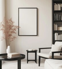 A beautifully decorated living room scene with minimalist furniture present