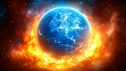 Burning Earth in space.