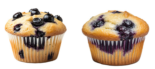 Blueberry Muffins Isolated on White Background, Cut Out, Transparent PNG
