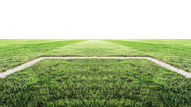 A detailed close-up of a cricket pitch with fresh grass and well-marked creases on a transparent background