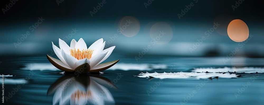 Poster macro flowers landscapes concept. a serene water lily floating gently on calm waters, reflecting sof