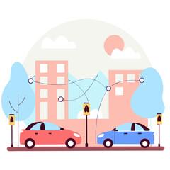 Fototapeta premium Sustainability Sustainable Transportation Electric Vehicles Roundish Flat Vector