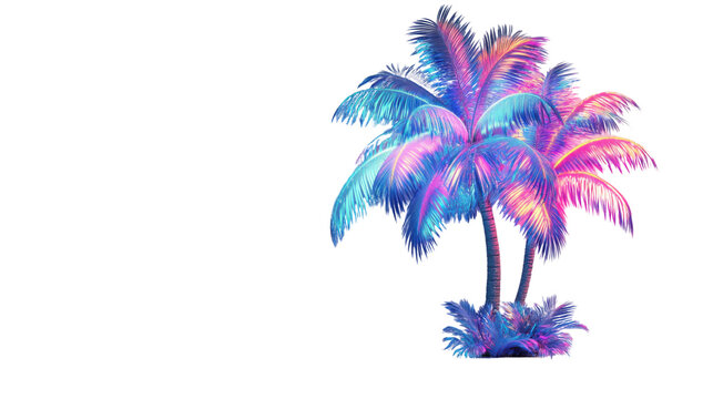 Two vibrant palm trees with neon colors on transparent background