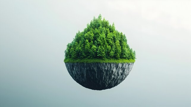 Floating Island with Lush Green Forest and Rocky Base