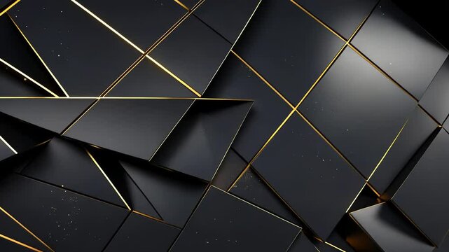 Abstract geometric pattern, dark black and gold squares and triangles