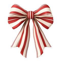 Christmas Celebration Red Striped Satin Ribbon Bow for Gift Wrapping and Festive Home Decor – 3D Artistic Design with Elegant Textile Texture