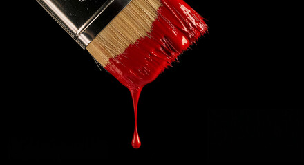 Red Paintbrush Stroke Dripping Black Background