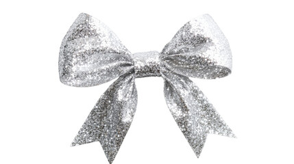 Big silver glittery bow isolated on transparent background