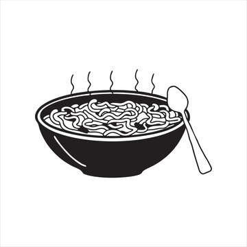 recommend clip art: Classic Noodles Line Art Vector isolated on White, Bowl of Noodles