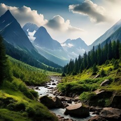 Obraz premium an AI Image Generator, Scenic Alpine Landscape with Majestic