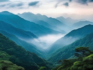 an AI Image Generator, Majestic Mountain Ranges with Lush Greenery