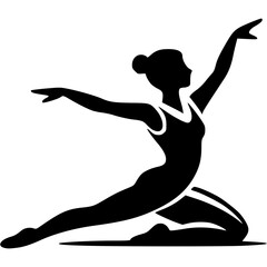 Fototapeta premium Sport emblem of girl gymnast in final pose after completing mandatory competition program in monochrome. Engraving minimalistic vector in black ink drawing on transparent background