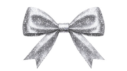 Silver glittering bow isolated on transparent background